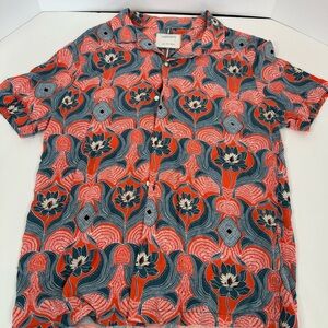 Denim & Flower Vibrant Orange and Blue Floral Shirt